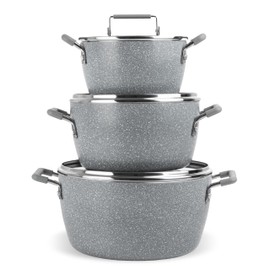 Granitestone Gray Pots and Pans Set Nonstick, 6 Stackable Piece Cooking Pots Set, Kitchen Pots, Non Stick Coating, 5qt 3qt & 1.5qt Pots with Lids, Stay Cool Handles Dishwasher Safe 100% Toxin Free