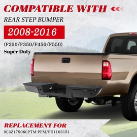 HECASA Rear Step Bumper Compatible with 2008-2016 Ford F250 F350 F450 F550 Super Duty w/Object Sensor Holes & License Plate w/Bumper Bracket 9C3Z17906CPTM-PFM, FO1103175, FO1103151 Replacement Only