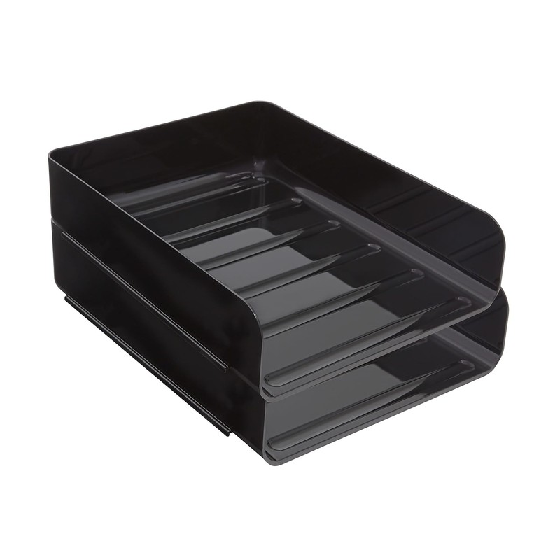 TRU RED Front Load Stackable Plastic Letter Tray, Black, 4/Carton