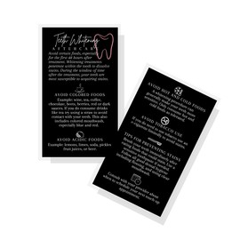 Boutique Marketing LLC Teeth Whitening Aftercare Cards | 50 Pack | 2x3.5 inch Business Card | Wallet Size Black with Pink Tooth Design