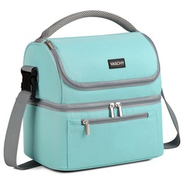 VASCHY Lunch Bag for Women, Insulated Lunch Box Leak-proof Cooler Bag in Dual Compartment Lunch Tote for Men, Women, 14 Cans (Turquoise)