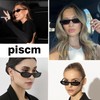piscm Trendy Oval Sunglasses for Women Men Fashion Narrow Tiny