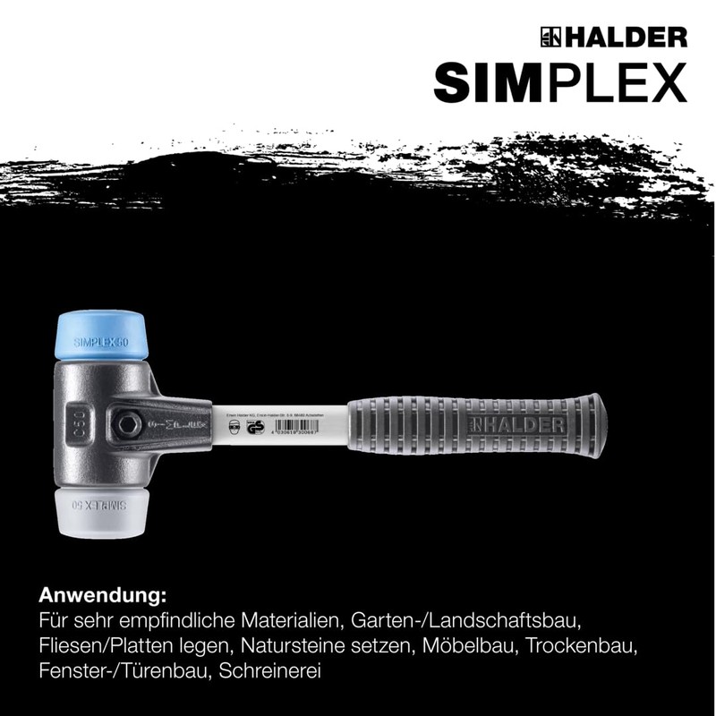 Simplex Schonhammer, TPE-soft / TPE-mid; mit verstärktem Tempergussgehäuse und Fiberglasstiel