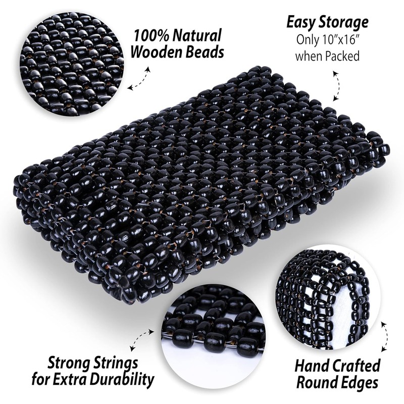 ZONETECH Black Wooden Beaded Comfort Seat Cover - Premium Quality