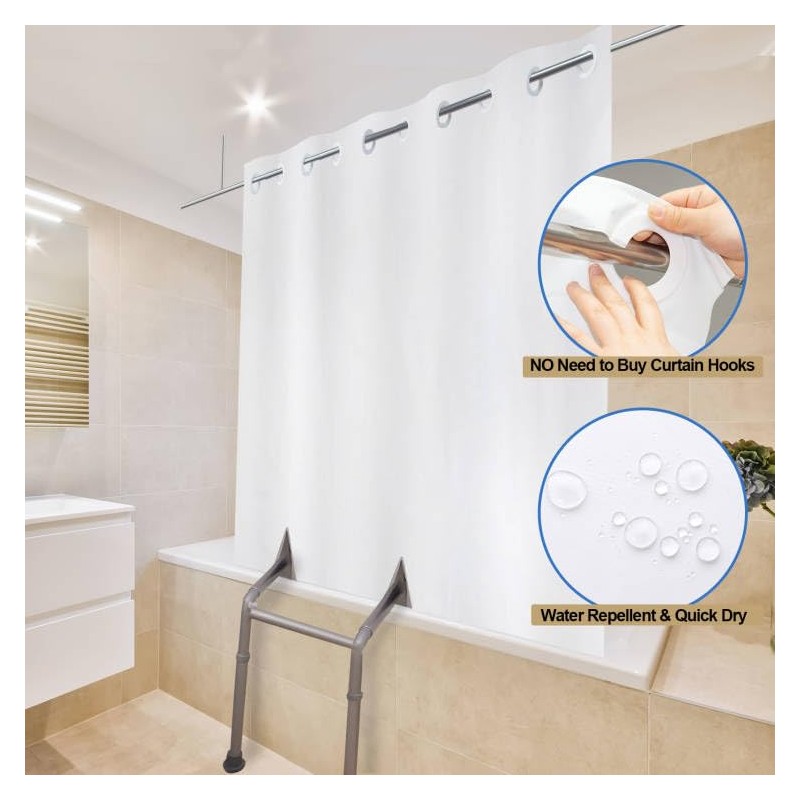 YISURE Split Shower Curtain for Bath Sliding Transfer Bench, White