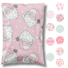 Pretty Package Store 6x9 Designer Christmas Holiday Poly Mailers 100 Pack Heavy Duty Waterproof Self Seal Shipping Bags Large Mailing Envelopes Bulk Tear Resistant Cute Packaging Pink Santa
