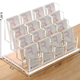 SANRUI Vertical Business Card Holder for Desk,16 Slots 4 Tier Clear Acrylic Business Card Display Stand,Multiple Business Card Desktop Organizer holders for Women and Men ,Holds 960 Cards