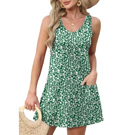 St Patricks Day Dresses for Women Green Dress Shirt Summer Floral Trendy Tank V Neck Swing Casual Sundresses Floral 17 M