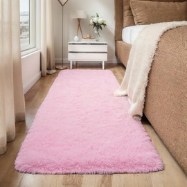 GREFFY Soft Runner Rugs for Bedroom, 2x8 Ft Hallways Modern Plush Pink Shag Carpet, Non Slip Dorm Bedside Shaggy Rug for Living Room, Indoor Long Nursery Kids Girls Teen Room Aesthetic Home Decor