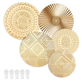 5Pcs Metal Wall Art Hanging Artwork Decor,Gold Minimalist Wall Art Decoration,Vintage Disc Decals for Living,Room,Office