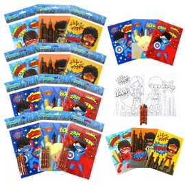 Tiny Mills Superhero Coloring Books for Kids with 12 Coloring Books and 48 Crayons Party Favors, Superhero Prizes, Favor Bag Filler, Superhero Party Supplies