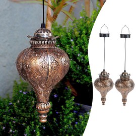 JOLUSIA Hanging Solar Lantern Outdoor Garden Decor(2 Pack),Solar Lanterns Outdoor Waterproof, Solar Metal Decorative Lights for Patio Pathway Yard Porch Backyard Garden Decor.