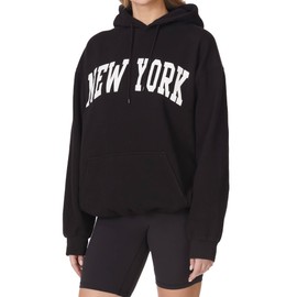 Secret Island USA Women's Vintage Oversized New York Varsity Graphic Hoodie Large Black
