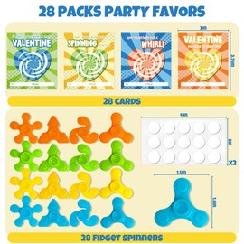 Milianquill Valentine Cards for Kids Classroom - 28Packs Fidget Spinner Valentines Cards, Class Valentines Day Gifts for Kids School Classroom Exchange, Fidget Spinners Stress Toys Bulk