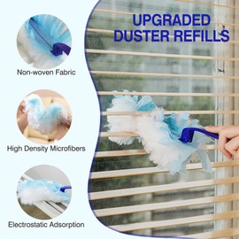 40 Count Duster Refills, Disposable Static Dust Removal Brush Replacement Head Compatible with Swiffer Duster Refills for Dusting Electronics Furniture Blinds Ceiling Fans, with 1 Short Handle (40)