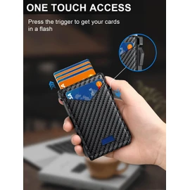 Wallet for Men RFID Wallet with 2 ID Windows & Money Clip, Slim Pop Up Card Holder for 10-12 Cards, Bifold Minimalist Smart Wallet for Front Pocket, Compact Metal Credit Card Holder, Gifts for Men