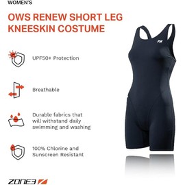 ZONE3 OWS Renew Short Leg Kneeskin Swim Costume/Made from Recycled Bottles/Designed for Open Water Swimming/Geo 1.0 Greyscale Swimwear (42) Black