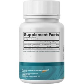 Sun Coast Science Sciences D3 Shield - Vitamin D3 5000 IU for Immune Support and Bone Health 60 Vegetarian Capsules K2 with 180mg Calcium Carbonate Maximum Absorption