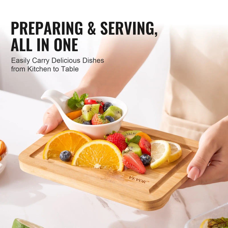 Premium Versatile Bamboo Cutting Board with Built-in Handle Cooking Tool