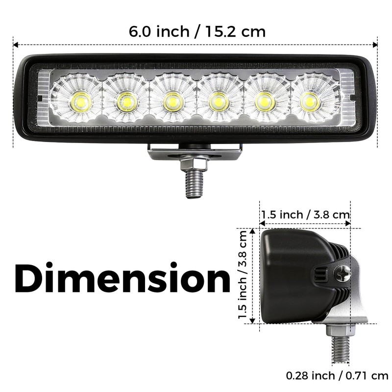 6 Inch Led Light Bar Flood Beam Aluminum 6000K White