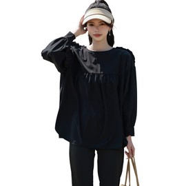 Teddy rashguard027-B Women's Long Sleeve Rash Guard, Slit Leggings, Top and Bottom Set, Amphibious, No Hood, Thin, B: Black