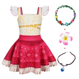 Jurebecia Princess Costume For Kids Adventure Outfit For Girls Princess Dress Up With Accessories Ruffled sleeves Dress World Book Day Costumes for Girls Light Red 5-6 Years