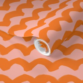 Removable Wallpaper Swatch - Orange Waves Pink Quilt Stripes Horizontal Spring Custom Pre-Pasted Wallpaper by Spoonflower
