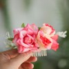 Fangsen Wedding Pink Artificial Rose Flower Floral Comb With Spring