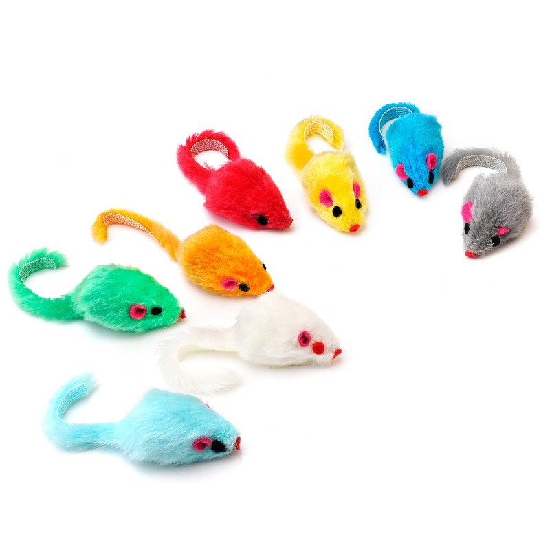 CHIWAVA 36PCS 4.1'' Furry Cat Toy Mice Rattle Small Mouse