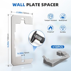 WooFog 10 Pcs Wall Plate Spacer,Flush Fit Device Leveling Plates,Electrical Box Outlet Spacers Shims,Electric Receptacle Spacers for Fixing Walls/Device Fix/Switch -Thicker Metal Outlet Shims