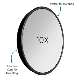 Zadro 3" Dia. Round 10-time Magnification Travel Mirror Compact Mirror Hand Mirror for Women Suction-Cup Shaving Mirror