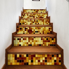 AILEGOU 3D Stair Stickers Decals Brick Staircase Decals Removable Tile Stair Risers Decals Decor Peel and Stick Stairs Bakeplash Decals for Stair 39.3Inch x 7.08Inch x 6Pcs(Gold)