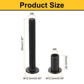 QUARKZMAN 10 Sets Schraubpfosten, männlich M6x50mm Kohlenstoffstahlschraubnieten, weiblich M6x15mm Sechskantantrieb-Bindungsschrauben Gürtelschnalle Bindungsbolzen Lederbefestiger