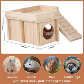 Wooden Hamster Hideout Hamster Wood House with Ladder Habitats Decor Detachable Small Animals Cage Accessories for Rat Gerbils and Other Small Pets