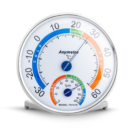 Round Indoor Outdoor Hygrometer/Thermometer, Humidity Gauge Indicator Temperature Humidity Monitor, Analog Hygrometer Humidor Aluminum Dial for Home, Office, Garden, Greenhouse or Conservatory