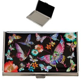 February Mountain Mother of Pearl Business Card Case - Korea Traditional Gifts, Slim Metal Holder for Business & Credit Cards, Pocket-Sized Purse Wallet, RFID Blocking Protection