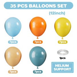 Saxuxu Blue Yellow and Orange Balloons, 12 Inch Retro Sea Blue Yellow Orange Balloons, Latex Helium Balloon for Boys Birthday Baby Shower Boho Son Theme Decorations