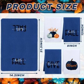 Peryiter 4 Pcs Fall Kitchen Towels Thanksgiving Blue Pumpkin Decorative Dish Hand Towels Set 16x24 Inch for Autumn Bathroom Kitchen Farmhouse Decor