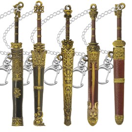 5pcs Metal Sword Bookmark with Scabbard,Mini Sword Suitable for Reading,Sword Keychain,These Vintage Chinese Swords Make Unique Gifts for Book-Loving Gentlemen.