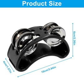 PHITUODA 2 PCS Foot Tambourine Percussion Musical Foot Tambourine Pedal Steel Jingle Bells, Percussion Instrument Foot Shaker Adjustable, Steel Jingle Bells for Drum & Guitar Playing/Adults, Black