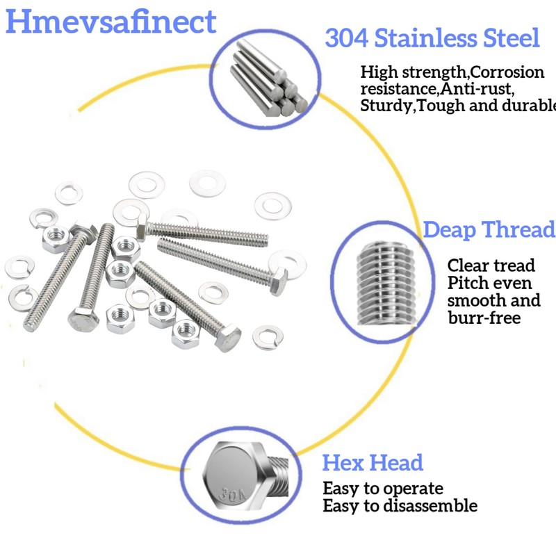 Hmevsafinect 304 Stainless Steel Nuts and Bolts Set, 1/4''-20 x