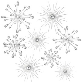 Blulu 8 Pcs Silver Metal Wall Art Cast Iron Starburst Wall Decor Bling Crystal Sculptures Living Room 3D Teardrop Radial Rhinestone Hanging Diamond Accents for Home Office Bedroom Entryway
