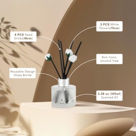 Brakula Reed Diffuser Set,White Jasmine Scented， Reed diffusers for Home， Home Fragrance Diffuser with 7 Reed Sticks for Room/Bathroom Decor 3.38 fl oz (100 ml) (White Jasmine)