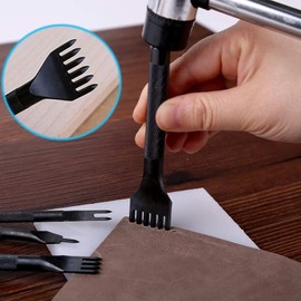 YUENTOEN Leather Prong Punch Tool Set, 4Pcs 1/2/4/6 Prong Diamond Hole Lacing Stitching Chisel Rhombus Teeth Punch for DIY Leather Punching Pricking(5mm)