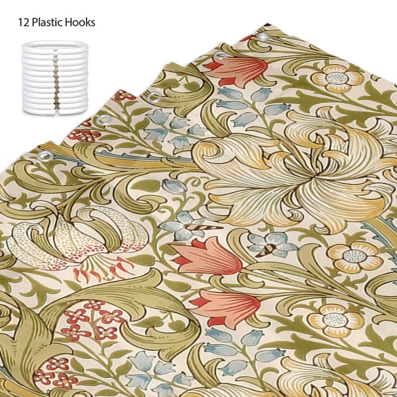 Ansouyi William Morris Shower Curtain Set with 12 Hooks, Bath
