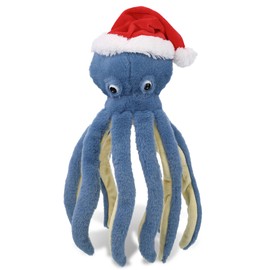 DolliBu Santa Blue Octopus Stuffed Animal Plush Toy - Super Soft Sea Animal Dress Up with Red Santa Claus Hat, Cute Ocean Gift, Perfect Holiday with Name Personalization - 15 Inches