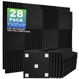 28 Pack Acoustic Foam Panels, 12 x 12 x 1 Inches Mirovant Designed Sound Proof Foam Panels for Walls Black Soundproofing Wedges Studio Foam Noise Absorbing