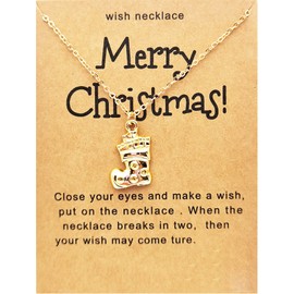 COLORFUL BLING Christmas Necklace with Wish Card for Women Tree Reindeer Snowflake Pendant Necklace Xmas Day Santa Party Costume Jewelry Thanksgiving Gifts-Shoe