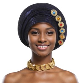 African Head Tie of Nigeria ASO Oke Auto Gele Headwraps Hat Turban Wedding Party Church Turban for Women 2025 Blue