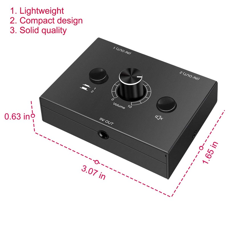 3.5mm Stereo Audio Switch 2-Way 3.5mm Switcher Manual Selector Audio